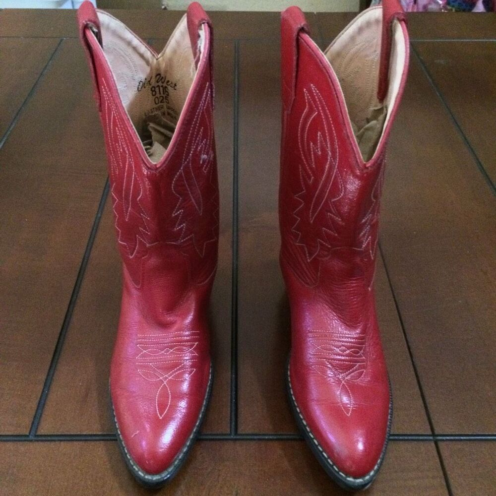 Old West red western cowboy leather boots 2